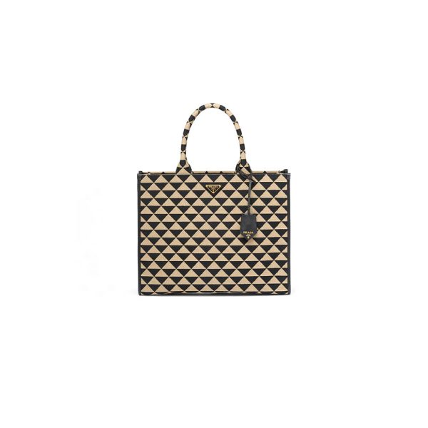 Large Prada Symbole jacquard fabric handbag