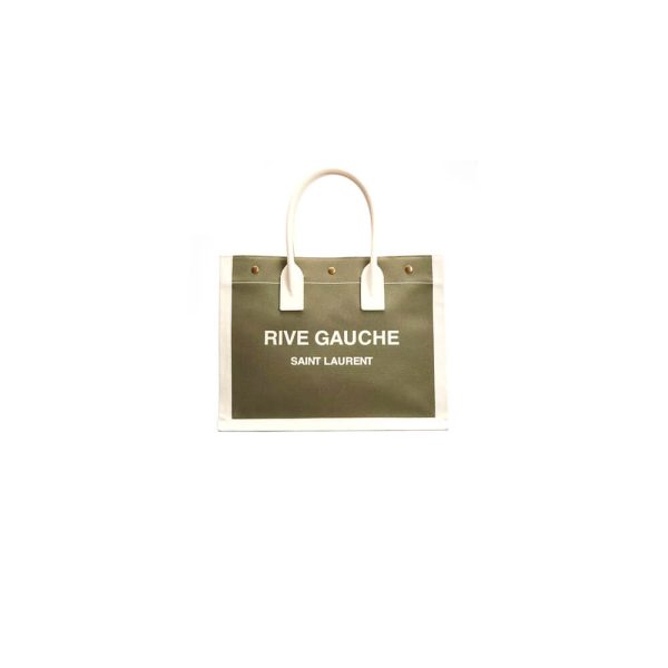 RIVE GAUCHE SMALL TOTE BAG IN LINEN AND LEATHER