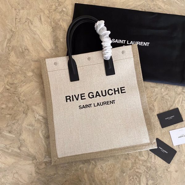 RIVE GAUCHE N/S SHOPPING BAG IN LINEN AND COTTON - Image 2