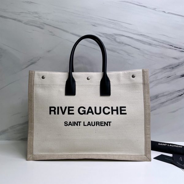 RIVE GAUCHE TOTE BAG IN LINEN AND LEATHER - Image 2
