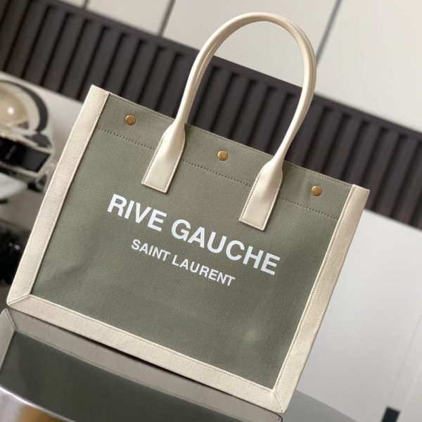 RIVE GAUCHE SMALL TOTE BAG IN LINEN AND LEATHER - Image 2