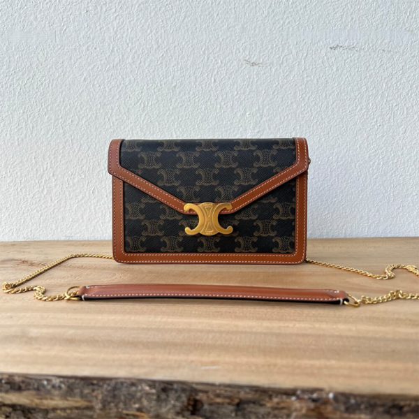 CELINE WALLET ON CHAIN MARGO in TRIOMPHE CANVAS and calfskin(High-end Grade) - Image 2