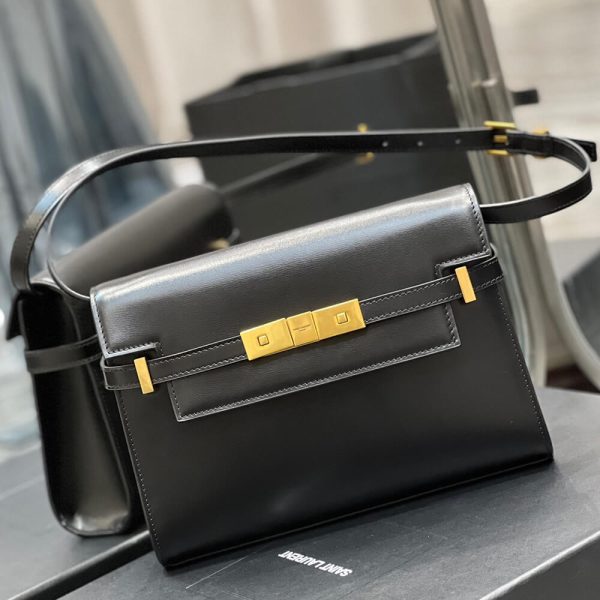 MANHATTAN SMALL SHOULDER BAG IN BOX SAINT LAURENT LEATHER - Image 3