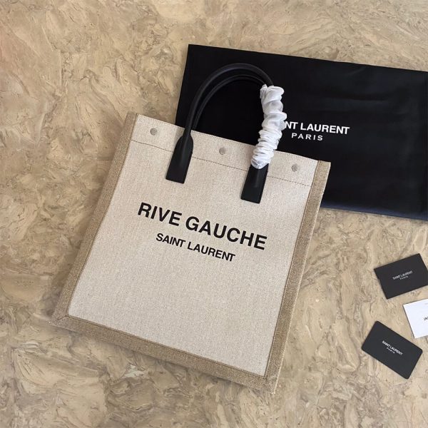 RIVE GAUCHE N/S SHOPPING BAG IN LINEN AND COTTON - Image 3