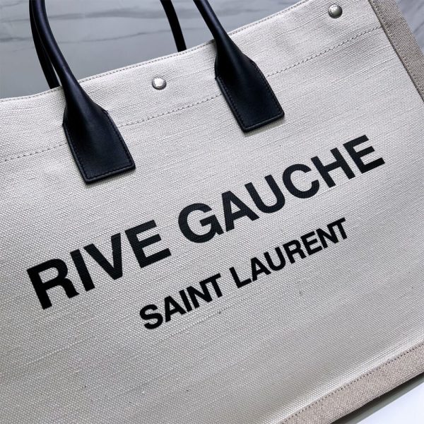 RIVE GAUCHE TOTE BAG IN LINEN AND LEATHER - Image 3