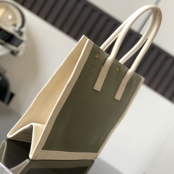 RIVE GAUCHE SMALL TOTE BAG IN LINEN AND LEATHER - Image 3