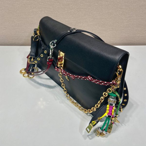 Prada Soft Sound large leather shoulder bag with charms(high-end grade) - Image 3
