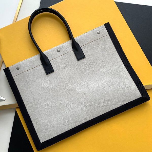 RIVE GAUCHE LARGE TOTE BAG IN PRINTED CANVAS AND LEATHER - Image 4