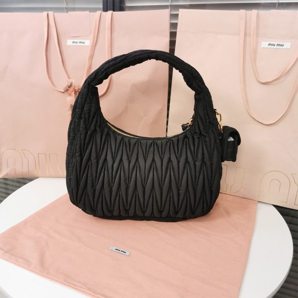 Miu Wander matelasse regenerated nylon hobo bag - Image 4