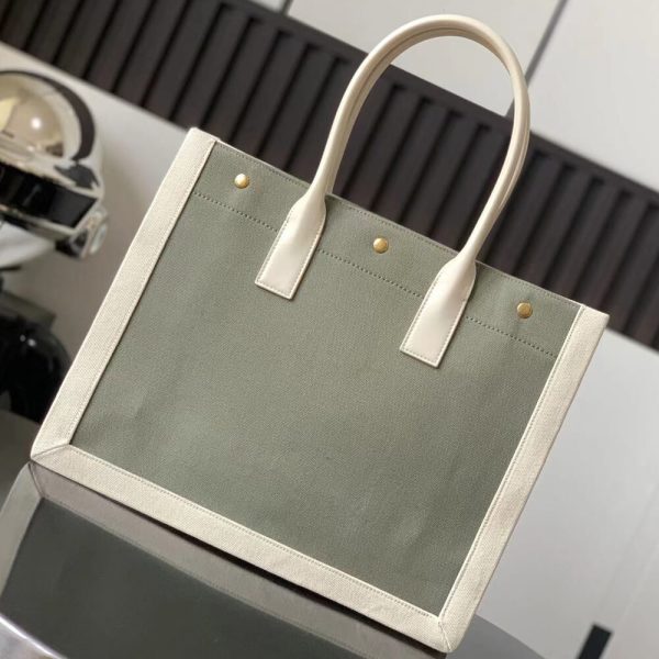 RIVE GAUCHE SMALL TOTE BAG IN LINEN AND LEATHER - Image 4