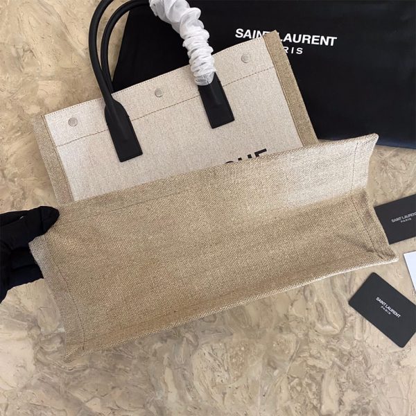 RIVE GAUCHE N/S SHOPPING BAG IN LINEN AND COTTON - Image 5