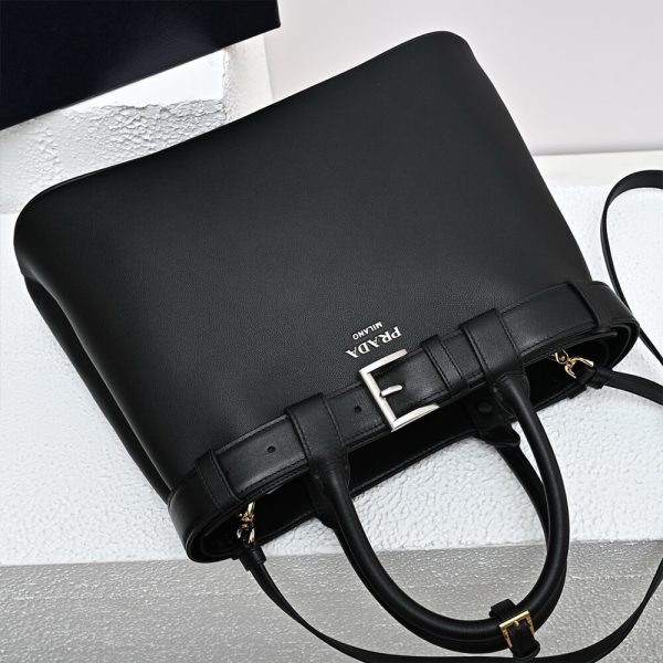 Prada Buckle medium leather handbag with double belt(high-end grade) - Image 6