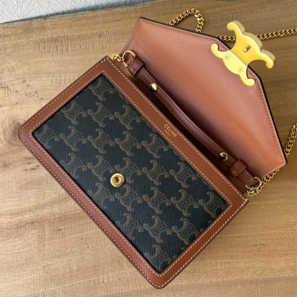 CELINE WALLET ON CHAIN MARGO in TRIOMPHE CANVAS and calfskin(High-end Grade) - Image 7