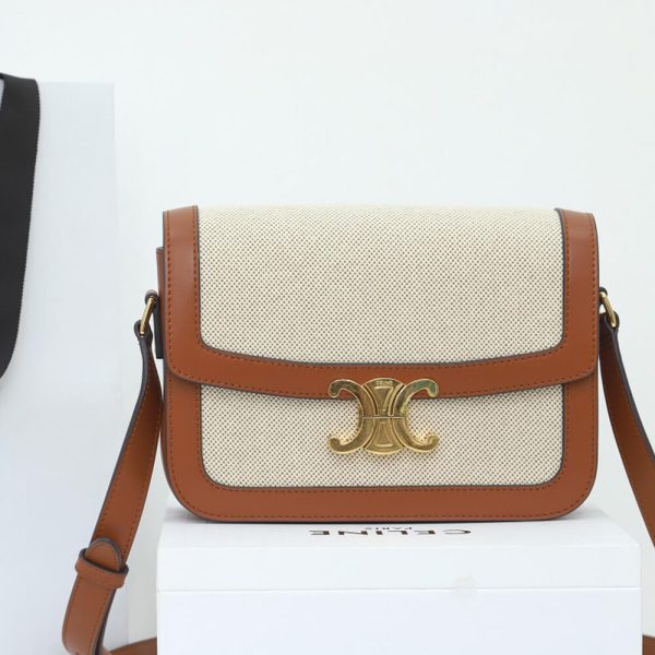 CELINE CLASSIQUE TRIOMPHE BAG IN TRIOMPHE CANVAS AND CALFSKIN(HIGH-END GRADE) - Image 6